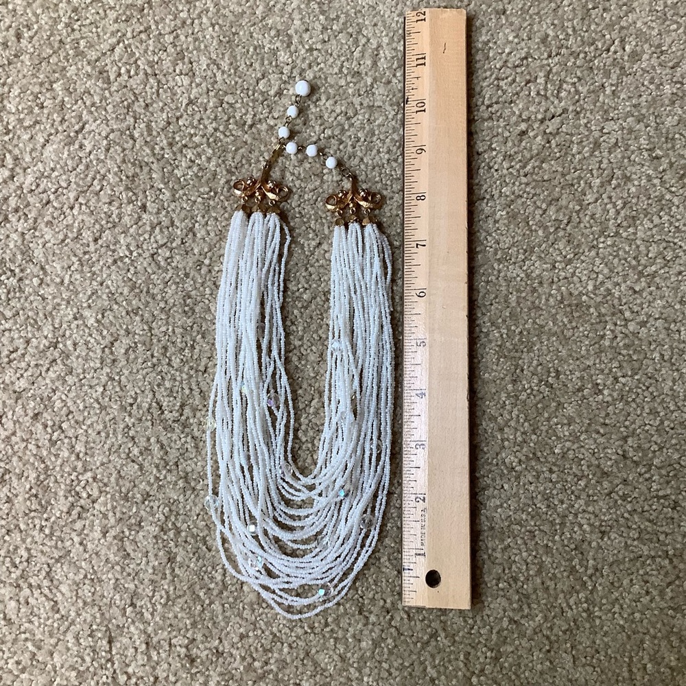Vintage multi-strand beaded choker necklace - white/cream colored